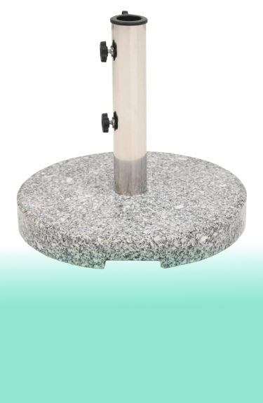 Base de sombrilla de granito redonda VidaXL sobre fondo blanco y verde