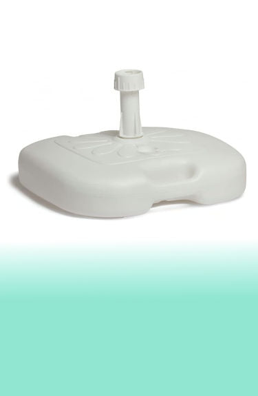 Base para sombrilla rellenable cuadrada blanca sobre fondo blanco y verde 