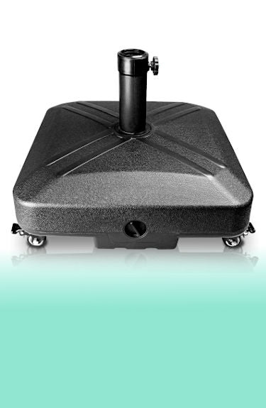 Base de sombrilla negra con ruedas rellenable Raokukh ms sobre fondo blanco y verde