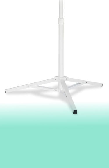 Pie trípode de patas plegables para sombrilla sobre fondo blanco y verde