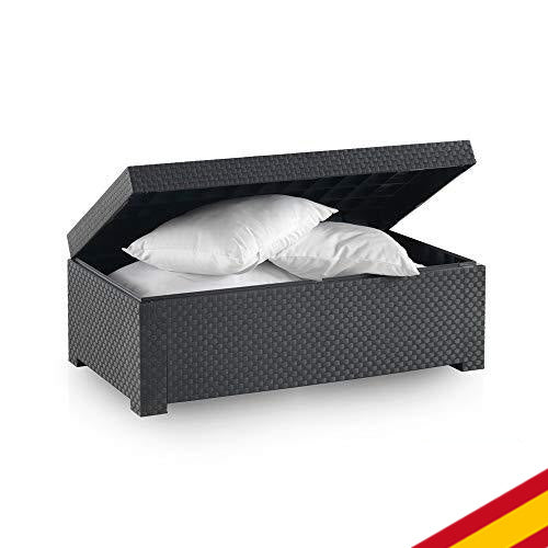 Baúl Arcón de Jardín Diva, Fabricado en España con Materiales reciclados de Color Antracita. Gris Antracita, 117x63x43 cm. Vista general. SHAF