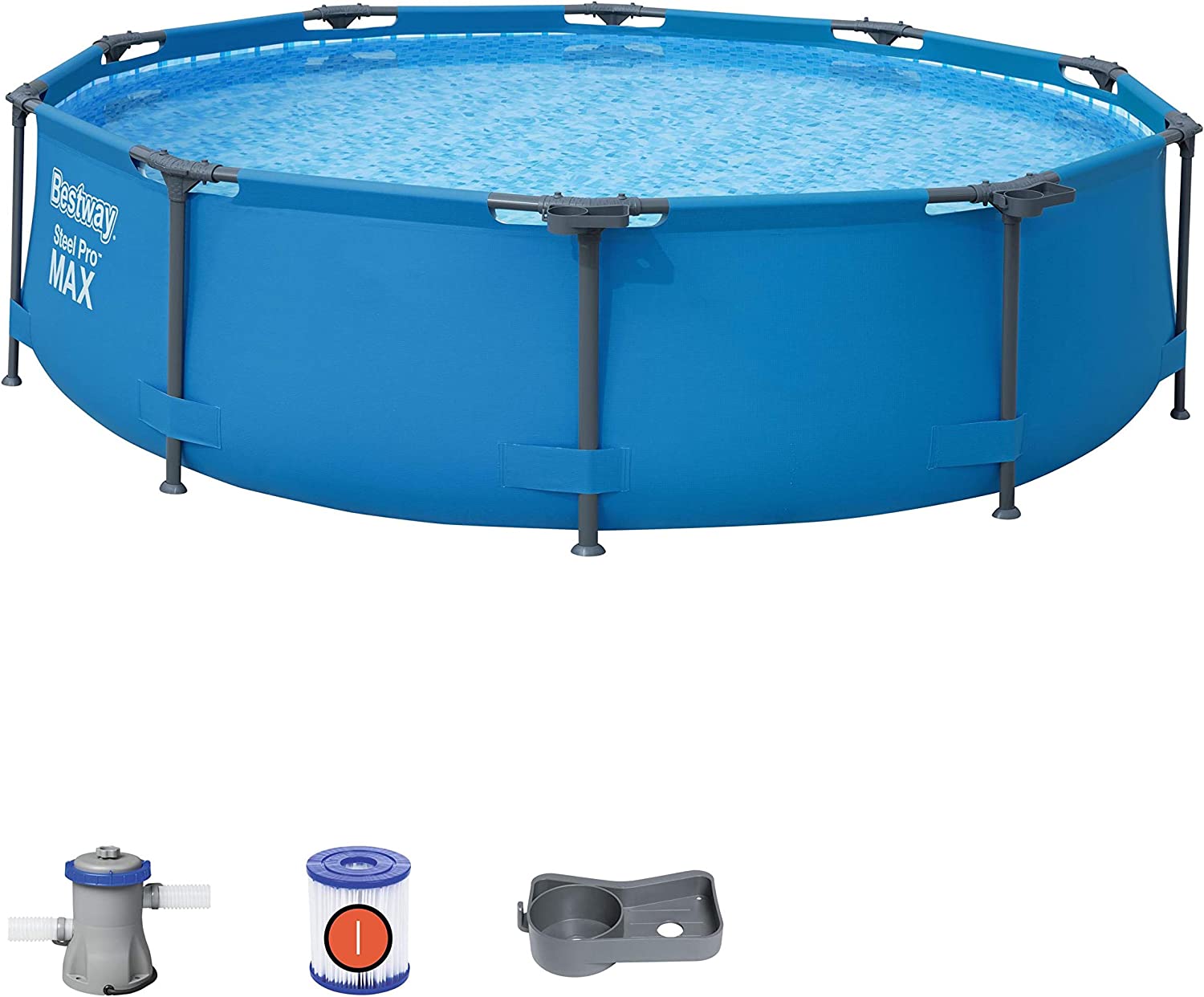 Piscina Desmontable azul Tubular Steel Pro Max 305x76 cm con Depuradora de Cartucho 1.249 litros/hora【4.678 litros】. Vista general. Bestway 56408