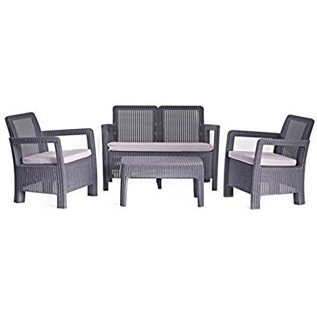 Conjunto de jardín de 4 plazas Tarifa Lounge con cojines incluidos, Color grafito. Vista general. Keter