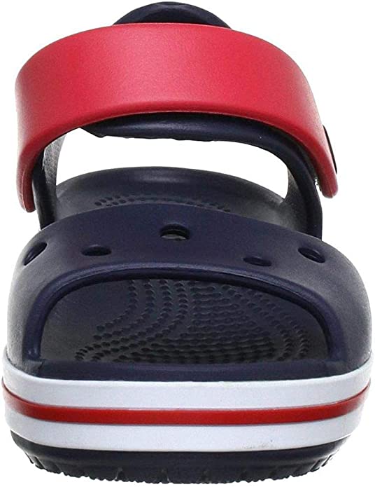 Vista frontal de la Sandalia infantil Crocs Unisex azul marino y rojo 19/20 EU. Crocband