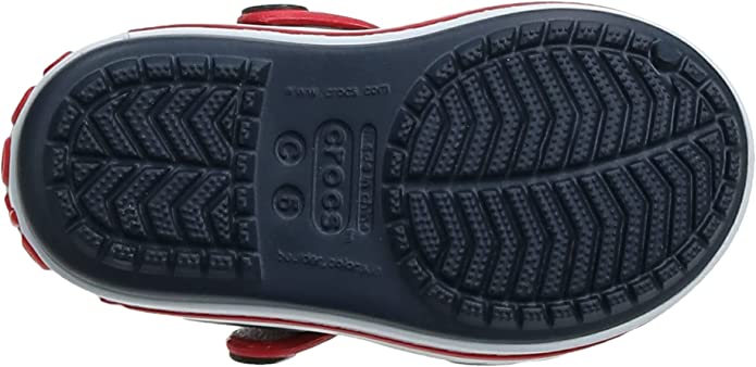 Vista de la suela de la Sandalia infantil Crocs Unisex azul marino y rojo 19/20 EU. Crocband