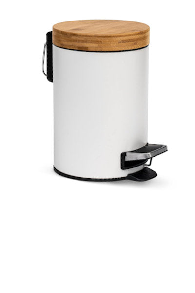 Cubo de basura blanco de 3 litros muy bonito con tapa de bambú Kazai