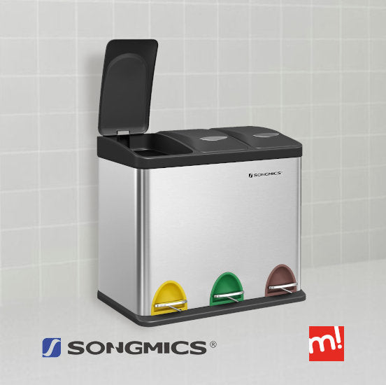 Cubo para separación de 3 tipos de resíduos en la cocina o despacho Songmics en MaxJardín