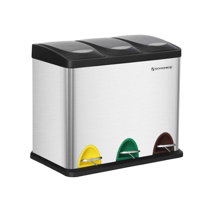 Cubo de reciclaje de 3 espacios con cubetas extraíbles en 5 colores.3x8 litros Songmics