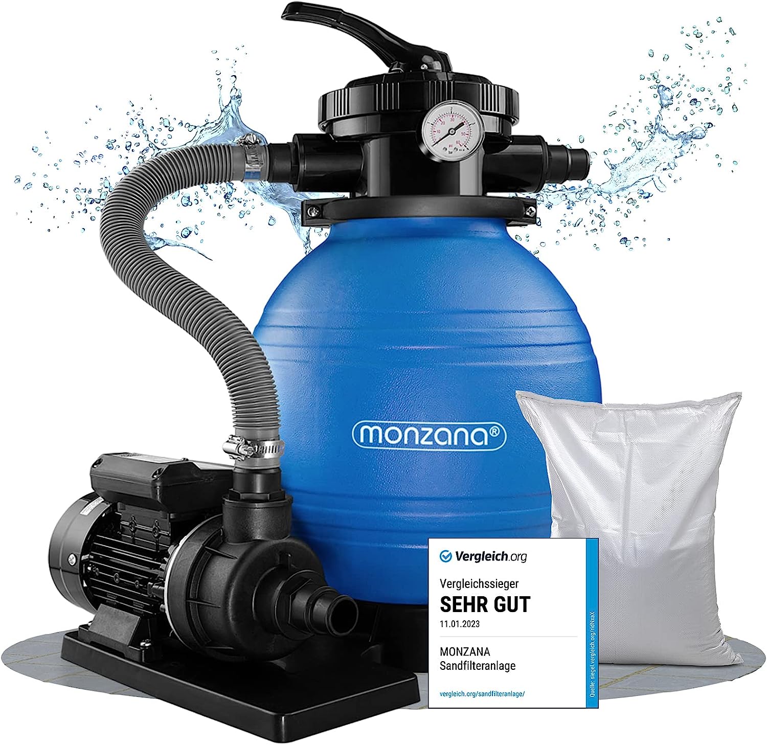 Depuradora 10200 l/h Bomba de Filtro de Arena con válvula con 4 Funciones Filtro de Agua para Piscina. Azul y Negro Deuba | maxjardin