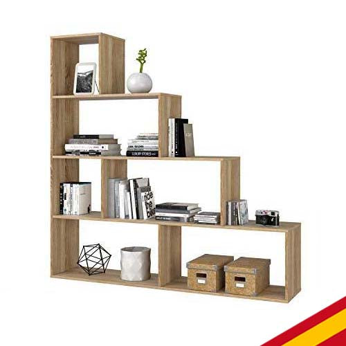 Estantería Decorativa, Librería Salón, Modelo Klum, Acabado en Roble Canadian, Medidas: 145 cm (Alto) x 145 cm (Ancho) x 29 cm (Fondo). Habitdesign | maxjardin