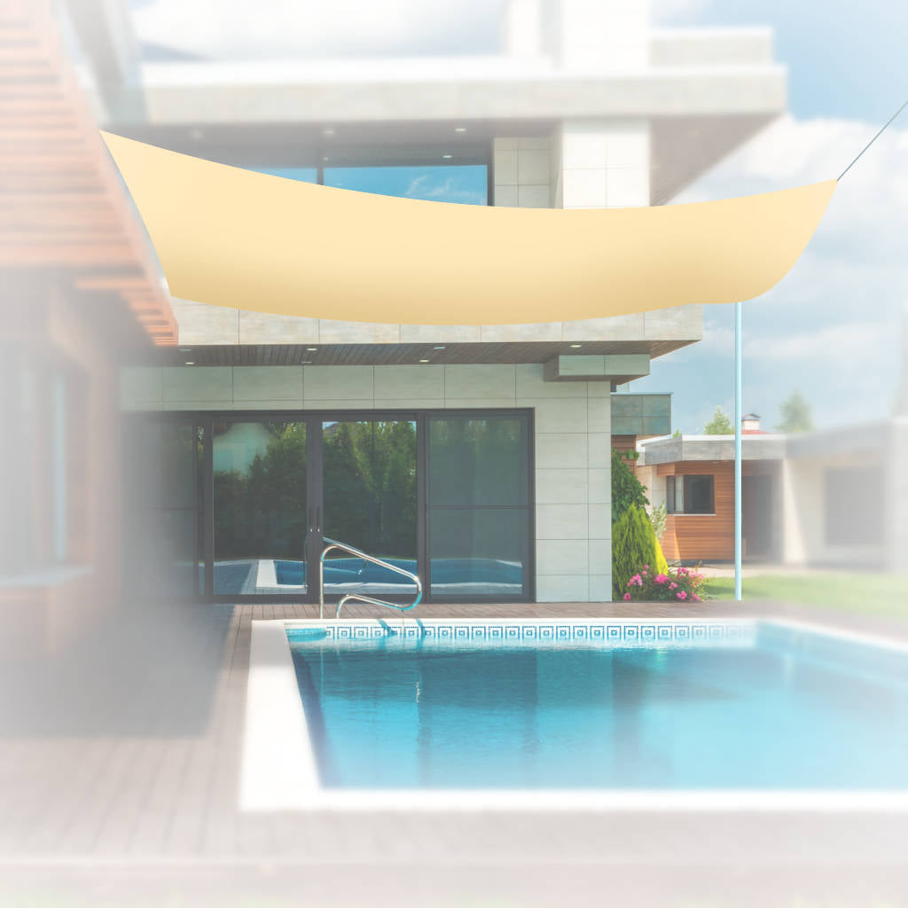 Toldo vela de sombra en terraza con piscina