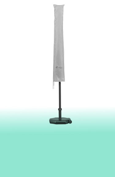 Funda de sombrilla excéntrica con soporte lateral, 2 modelos Ø3 o 4 m en poliéster Schneider sobre fondo blanco y verde