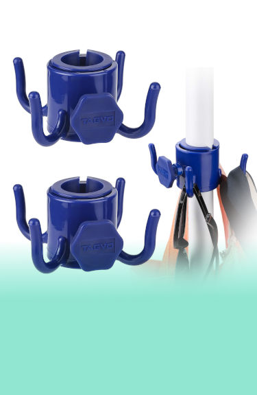 Ganchos percha (2 piezas) para sombrilla de playa con mástil hasta 35 mm Tagvo sobre fondo blanco y verde