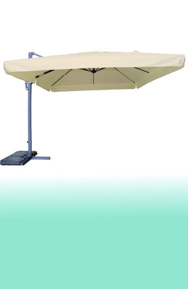 Lona de repuesto de sombrilla grande de 3x4  m montada en una sombrilla, 8 varillas Bricoshopping sobre fondo blanco y degradado verde