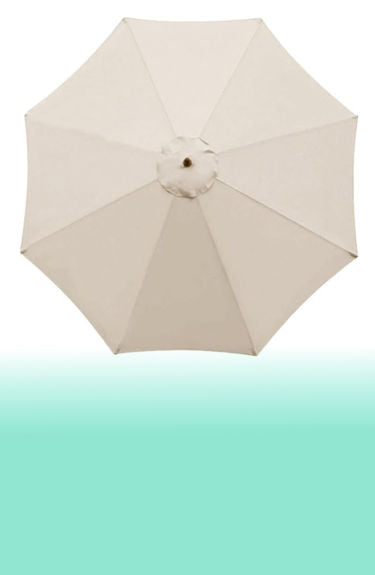 Toldo de recambio para sombrilla mostrada abierta de 8 varillas sobre fondo blanco y degradado verde