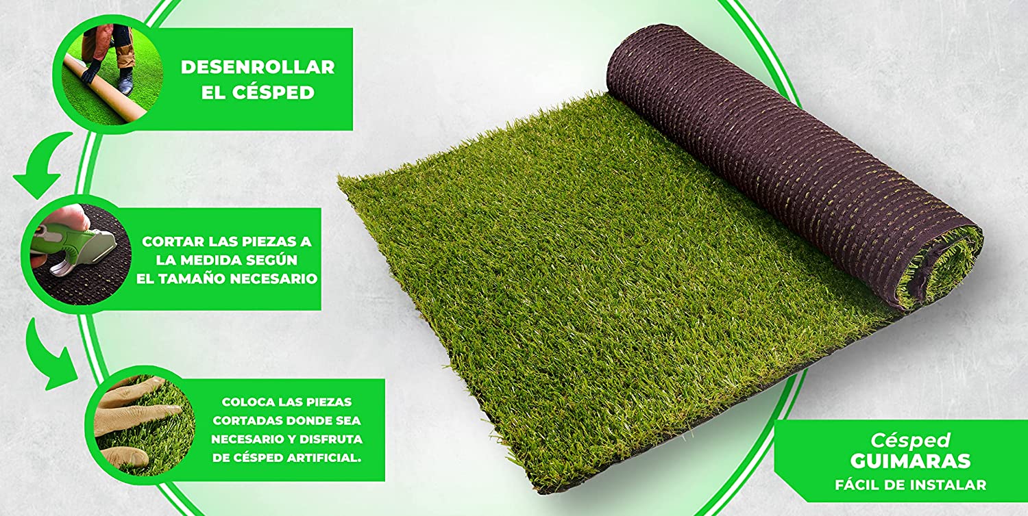 Fácil instalación del Rollo de Césped artificial 2x4metros GUIMARAS - 20mm de altura - alta densidad - calidad profesional - ideal para exteriores, piscinas, terrazas, jardín, ideal mascotas - fácil instalación. LUCATEX
