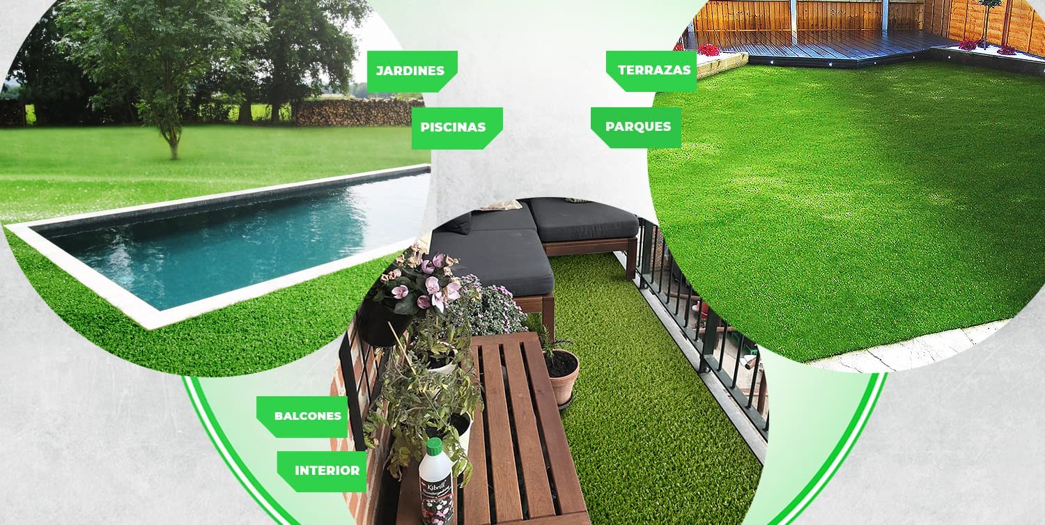 Rollo de Césped artificial 2x4metros GUIMARAS 20mm altura alta densidad profesional exteriores, piscinas, terrazas, jardín, mascotas fácil instalación. LUCATEX