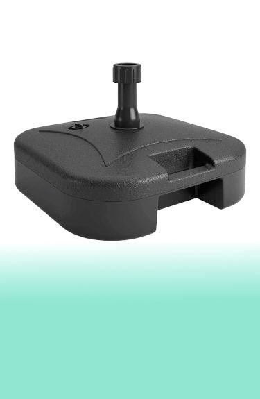 Base para sombrilla rellenable de 19 kg color gris cuadrada Aktive sobre fondo blanco y verde