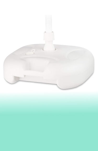 Base para sombrilla rellenable blanco Relaxdays sobre fondo blanco y verde