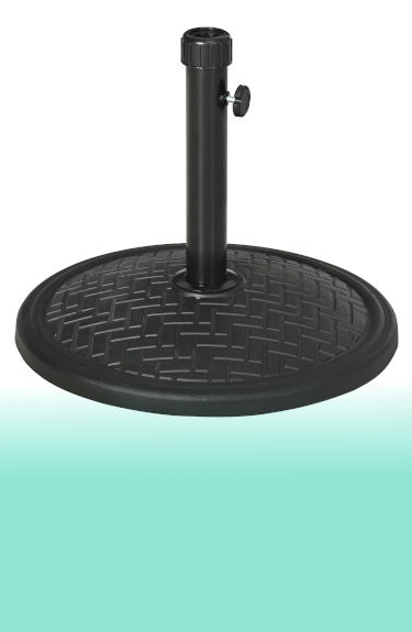 Base para sombrilla redonda color negro y con relieve decorado estilo ratán Outsunny sobre fondo blanco y verde