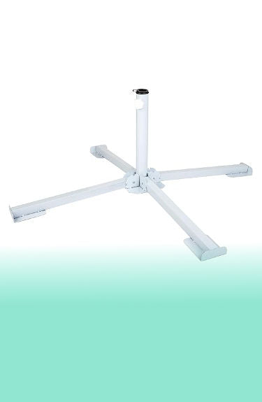 Pie plegable con patas blancas para parasol Aktive sobre fondo blanco y verde