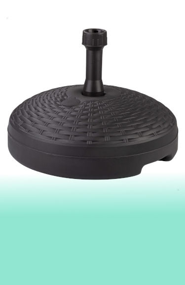 Base de parasol redonda rellenable aktive estilo ratán sobre fondo blanco y verde