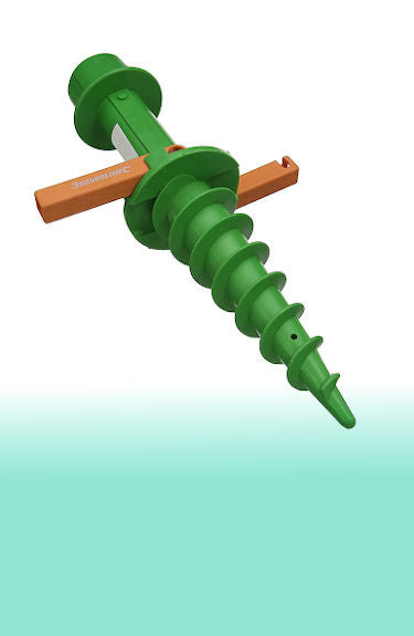 Pincho para sombrilla de playa tipo tornillo de plástico verde Silverline sobre fondo blanco y verde