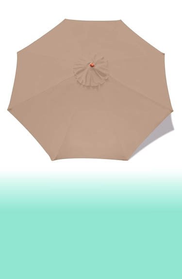 Lona de repuesto de sombrilla color caqui ocre sobre fondo blanco y degradado verde