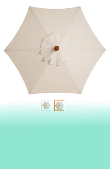 Toldo de recambio para sombrilla mostrada abierta de 6 varillas sobre fondo blanco y degradado verde