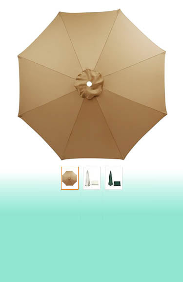 Lona de recambio para sombrilla color caqui disponible en 3 colores, 8 radios Matago sobre fondo blanco y verde
