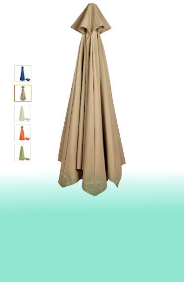 Lona de repuesto para sombrilla beige mostrada plegada de 6 u 8 varillas y disponible en 5 colores Plcnn