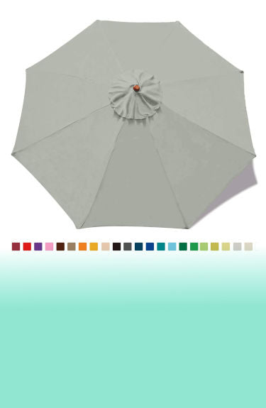 Lona de repuesto gris para sombrilla de 8 varillas y disponible en colores surtidos sobre fondo blanco y degradado verde