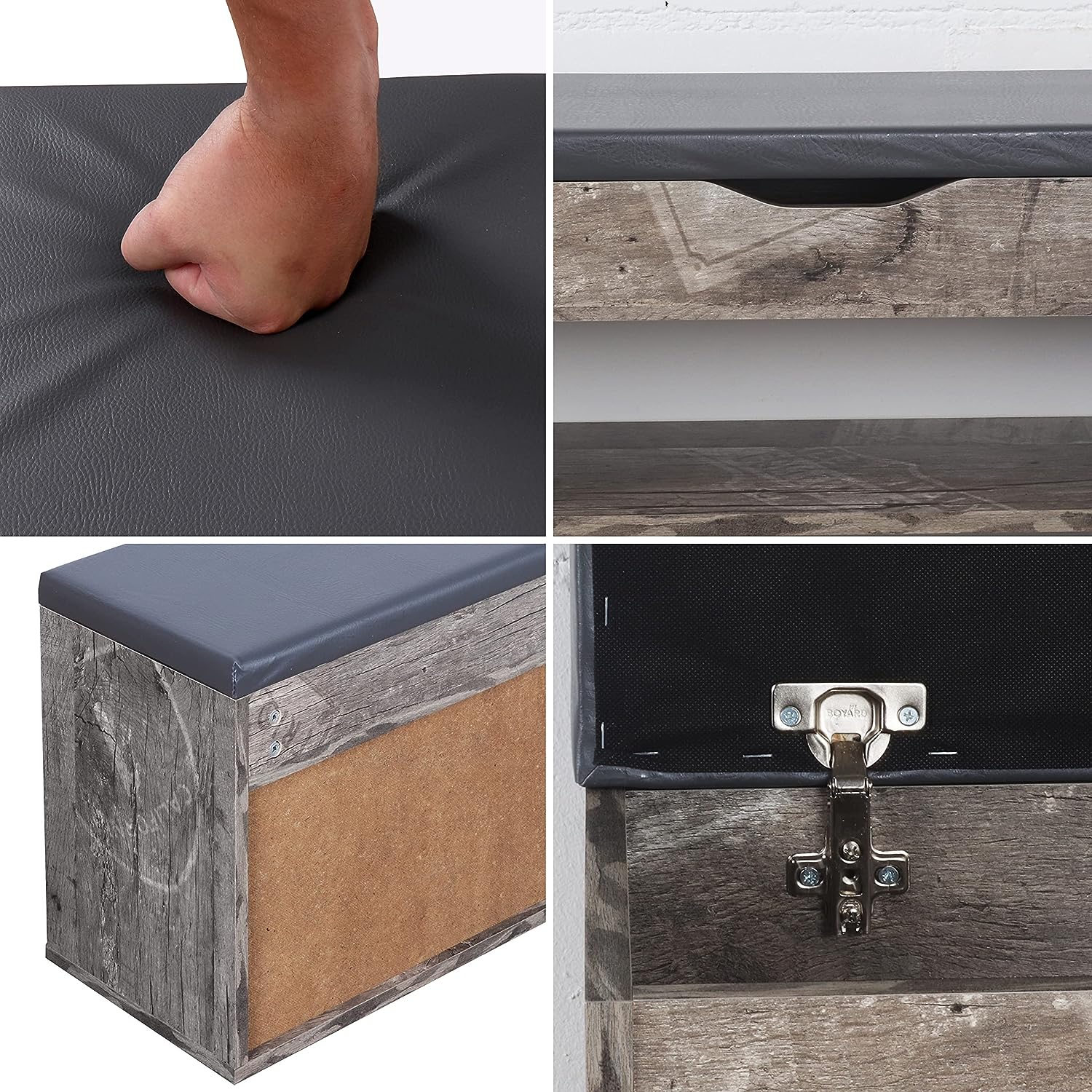 Características del Banco Zapatero para recibidor con asiento acolchado color Rústico Vintage 60x42x30cm WM032-ES-B. RICOO