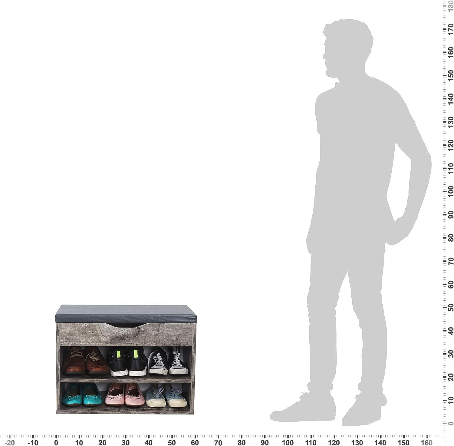 Escala comparativa de tamaño del Banco Zapatero para recibidor con asiento acolchado color Rústico Vintage 60x42x30cm WM032-ES-B. RICOO