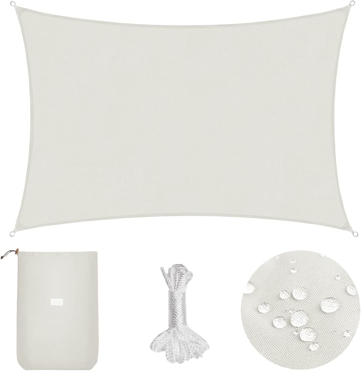 Vela de Sombra Rectangular 2x3m Protección 95% UV, Resistente Impermeable Transpirable, con ojales y cuerdas  Beige. Sekey