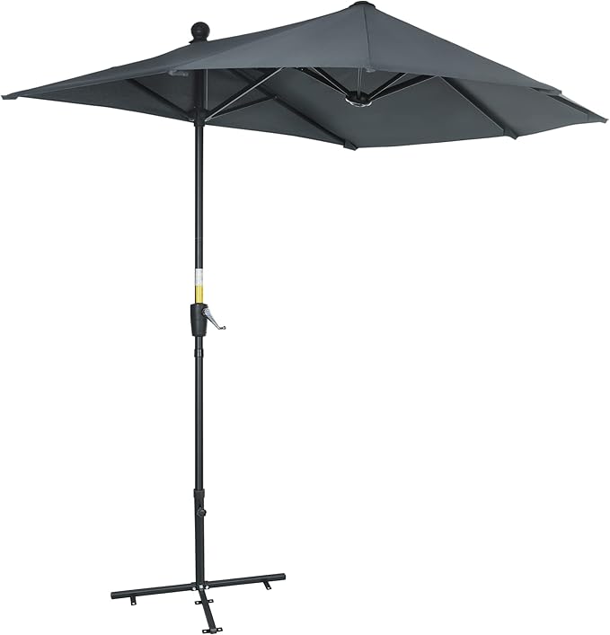 Parasol de Pared de terraza o Jardín 200x190x240 cm con Manivela Poste de Acero y Base Cruzada con Protección Solar color gris oscuro. Outsunny 