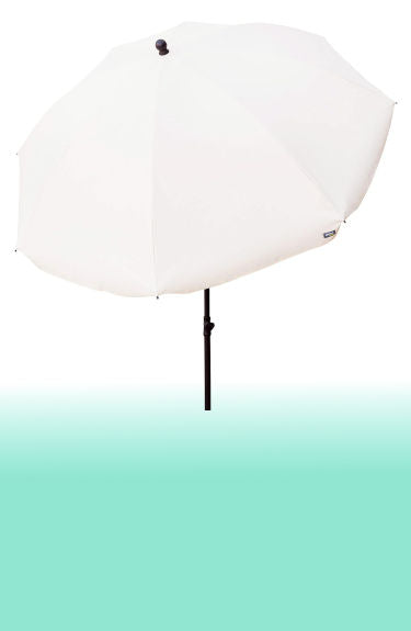 Sombrilla de playa blanca de 240 cm Aktive sobre fondo blanco y franja verde abajo maxjardín
