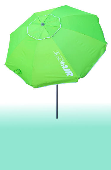 Sombrilla de playa verde flúor de 200 cm Aktive Air sobre fondo blanco y franja verde abajo maxjardín