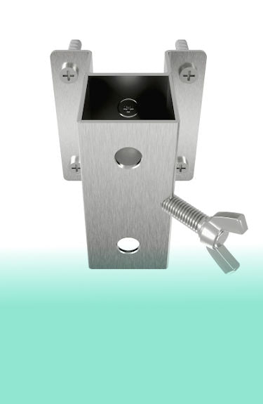 Soporte de sombrilla hasta 2,7 m de envergadura con mástil de 22 a 38 mm de kdr Produktgestaltung sobre fondo blanco y verde