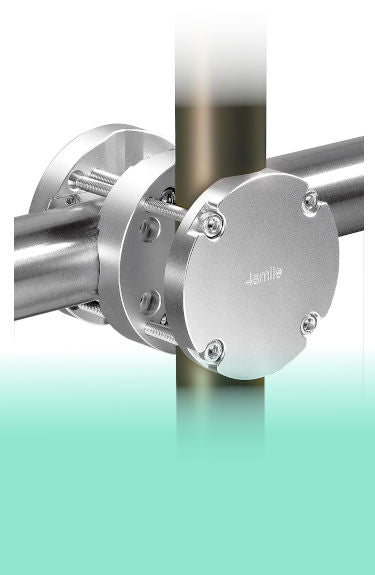 Soporte barandilla acero inoxidable rectangular 210x150 cm y redondo hasta 270 cm 4smile sobre fondo blanco y verde