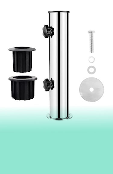 Tubo para acoplar a base de sombrilla para mástil de 50 mm y 2 reductores con tornillos de ajuste Efuturetime sobre fondo blanco y verde