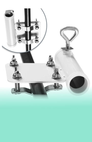 Soporte de parasol para barrote vertical para mástil de 22 a 28 mm Comfour sobre fondo blanco y verde