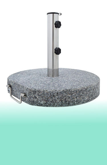 Base de parasol de granito redonda Anaterra con asa sobre fondo blanco y verde