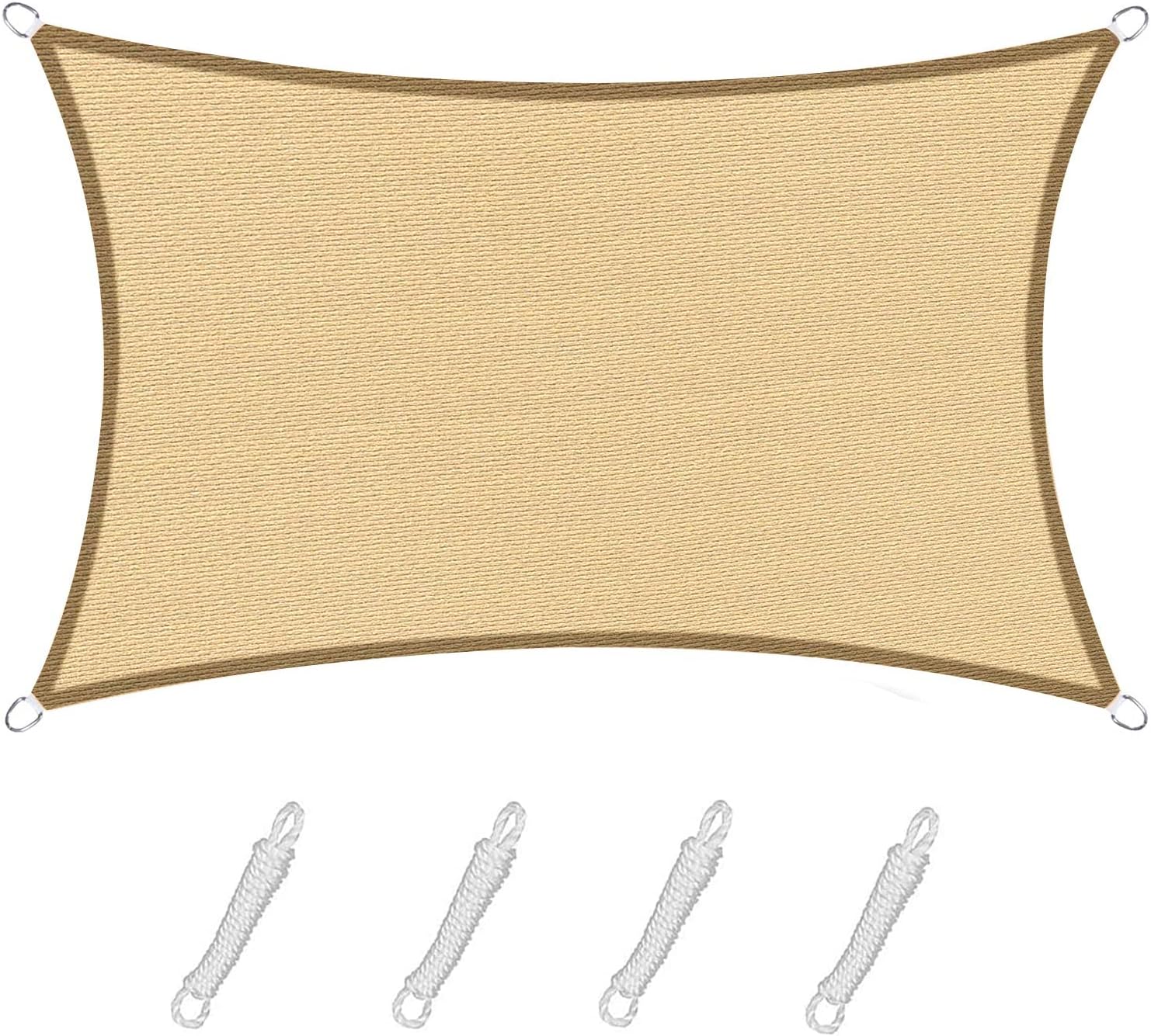 Toldo vela de 2x3 metros color arena sobre fondo blanco con 4 cuerdas de Sunnylaxx