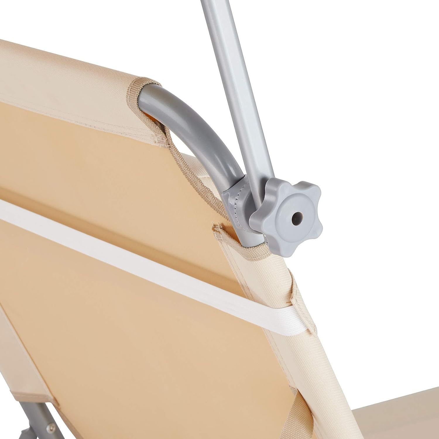 Detalle ajuste del parasol de tumbona de Playa con Parasol, Respaldo Ajustable 4 Posiciones, Reposacabezas Extraíble, Exterior Piscina Terraza | 800773 TecTake