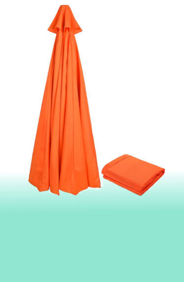 Lona de recambio naranja para sombrilla mostrada plegada Hanobc sobre fondo blanco y degradado verde