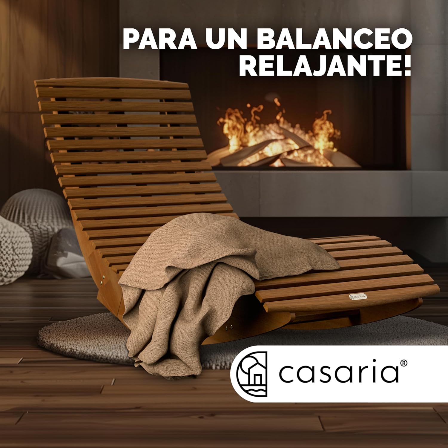 Vista de tumbona mecedora Casaria de madera en bonito ambiente interior