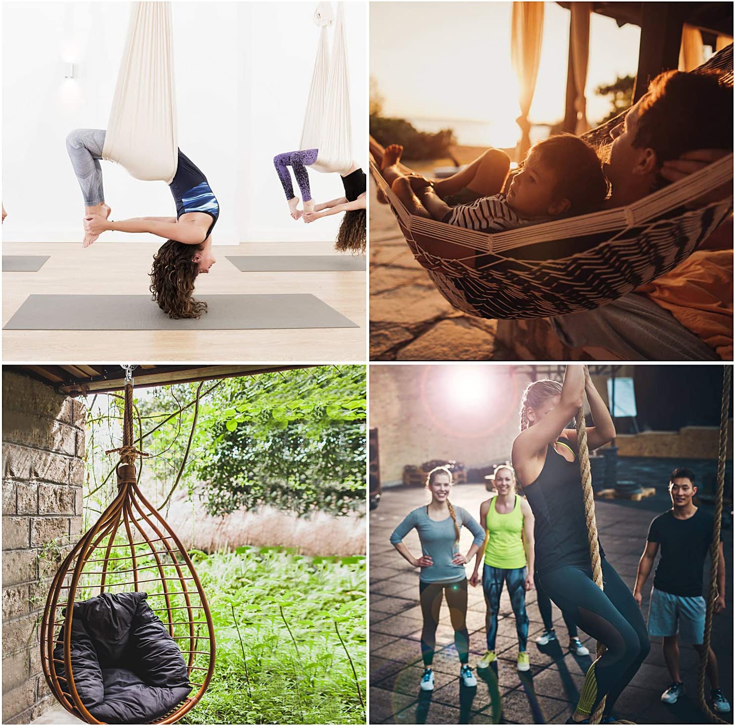 Usos de los Ganchos de Techo hasta 500 Kg, SUS304 Stainless Steel, 360° Rotación Anclaje de Techo, 4 Tornillos para Hormigón, Hamaca y Columpios. Ulikey