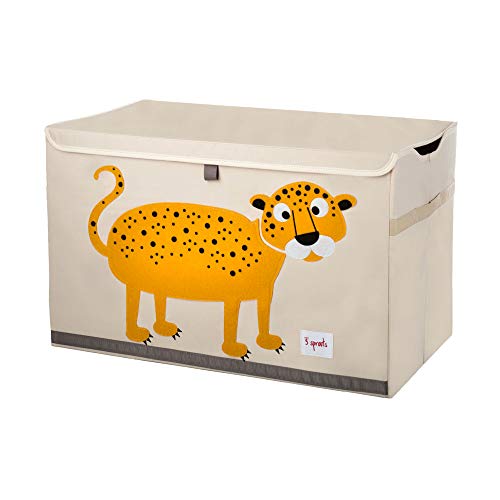 Baúl de almacenamiento de juguetes para habitación de niños y niñas decorado de  Leopardo. Vista general. 3 Sprouts