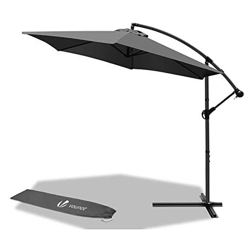 Parasol Excéntrico de 300 cm. para Jardín con Manivela y Funda Protectora, Protección UV, Gris. VOUNOT